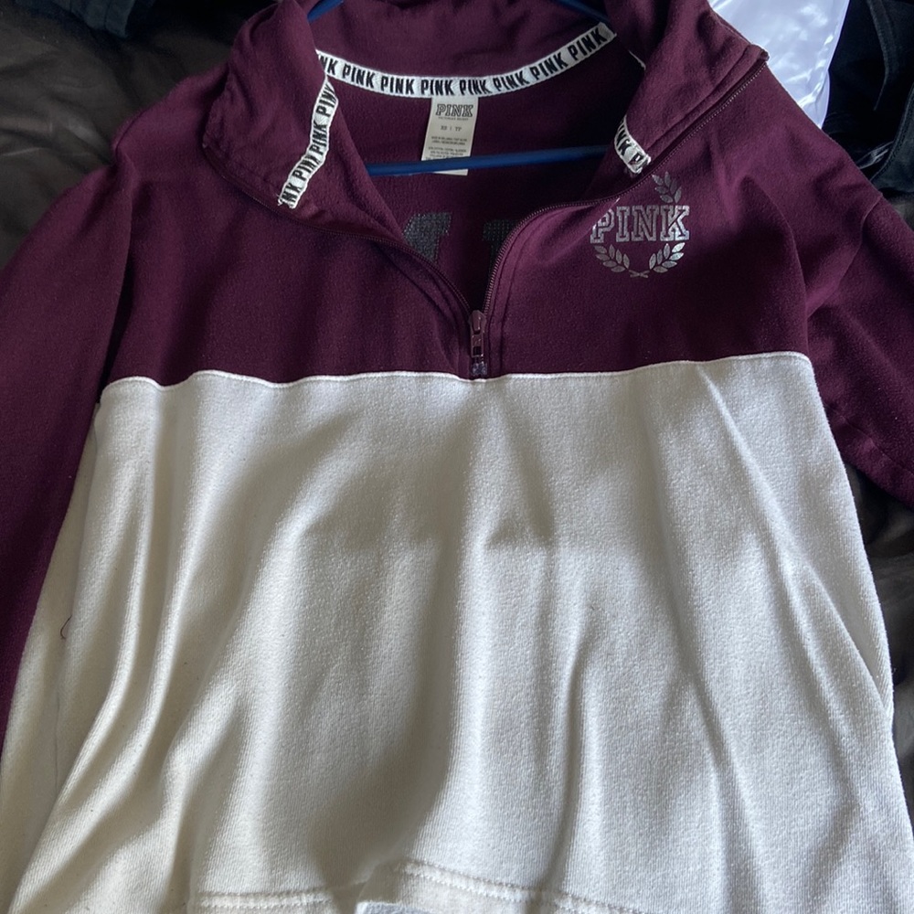 Burgundy and cream varsity quarter zip  jacket